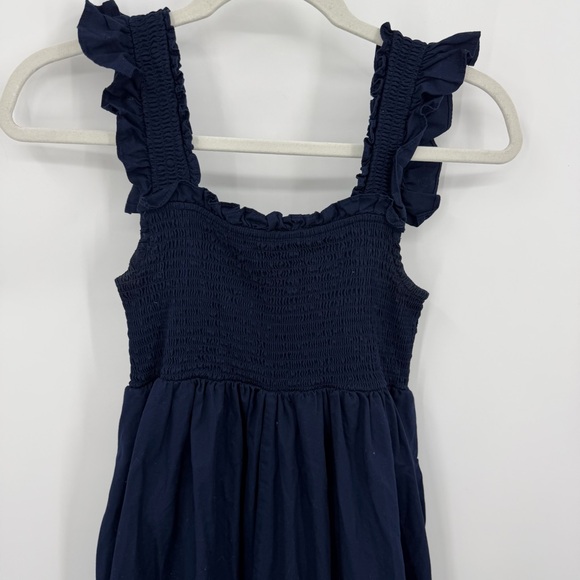 Petite Plume Navy blue Twill Margaux Dress in 100% cotton ruffle sleeves sz S - Picture 2 of 13